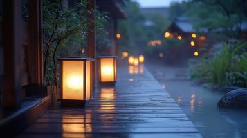 lantern light of the onsen night of Japan photo