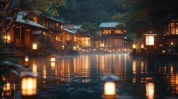 lantern light of the onsen night of Japan photo
