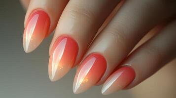 peach color nail art, real photo, Japanese style, clean background, clean photo