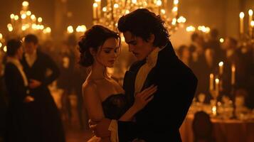 Victorian elegance unfolds as Dracula dances with a mysterious figure photo
