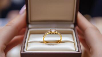 Closeup photo of a ring in open box