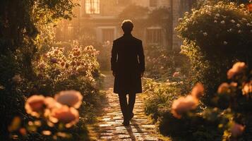 Bridgerton Walking Through a Sunlit Garden photo