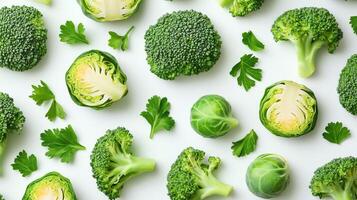 Broccoli brussel sprouts parsley pattern isolated on white background photo