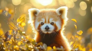 Cute baby red panda on bokeh background photo