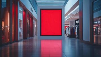 red blank sign inside shopping mall mock up advertise display frame photo