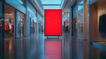 red blank sign inside shopping mall mock up advertise display frame photo