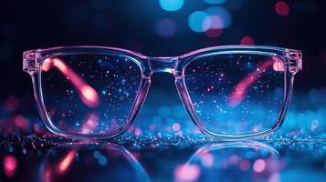 Anti blue light computer glasses on the technology background photo