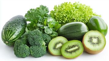 Assortment of different green fruit and vegetable photo