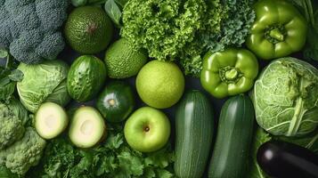 Assortment of different green fruit and vegetable photo