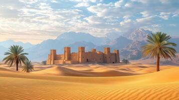 Ancient Fortress in the Desert A Majestic Oasis Landscape photo