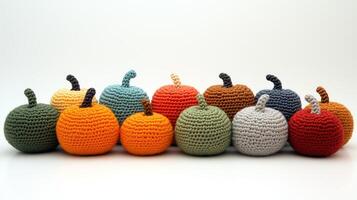 A cozy collection of crocheted pumpkins in various shades photo
