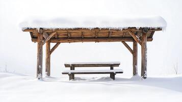 wooden structure covered with deep snow photo