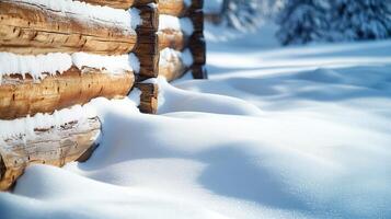 wooden structure covered with deep snow photo