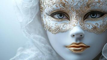 Elegant beauty, disguised in a carnival mask, travels through cultures photo