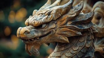 Fierce Stone Dragon with Piercing Eyes Emerging from the Shadows photo