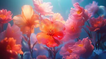 Floral Digital Art Installation with Bright Colors in a Dark Room photo