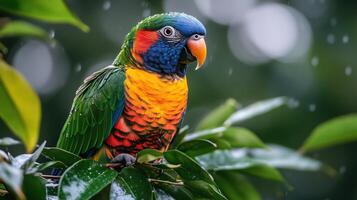 Vibrant Exotic Parrot with Colorful Feathers in Dreamy Lighting photo