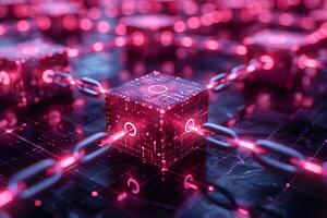 Futuristic Blockchain Technology Concept with Glowing Digital Network photo