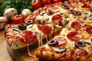 Delicious Pepperoni Pizza with Melting Cheese and Toppings photo