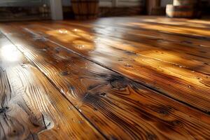 Rustic Wooden Floor with Sunlit Patterns for Interior Design Inspiration photo
