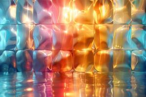 Vibrant Abstract Glass Wall with Reflective Water for Modern Design Aesthetics photo