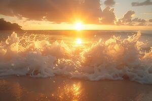 Golden Sunset Over Ocean Waves Creating a Serene Seascape for Relaxation and Inspiration photo