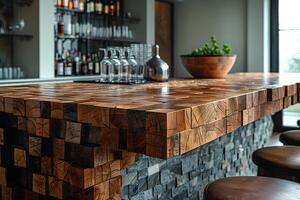 Rustic Wooden Bar Counter with Modern Design Elements for Elegant Home Interiors photo