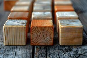 Geometric Wooden Blocks Arranged on a Rustic Textured Surface for Interior Design and Decor photo