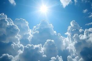 Dramatic Sky with Fluffy Clouds and Radiant Sunlight for Inspirational Nature Design photo