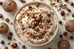 Delicious Chocolate Hazelnut Swirl Ice Cream with Toppings for Dessert Inspiration photo