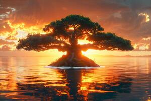 Serene Sunset Over Tree Island Tranquil Nature Scene for Meditation and Relaxation photo