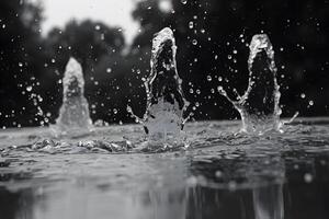 Dynamic Water Fountain Splashes in Monochrome for Artistic and Design Use photo