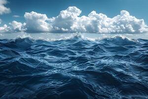 Dynamic Ocean Waves Under a Sunny Sky with Puffy Clouds - Ideal for Travel and Nature Themes photo