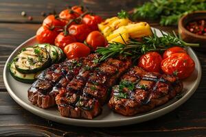 Grilled Steak with Roasted Vegetables and Herbs for a Perfect Barbecue Experience photo
