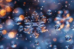 Winter Magic Close-Up of a Snowflake with Bokeh Lights for Christmas Decor photo