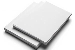 Stack of Blank White Paper Sheets for Office Supply and Printing Projects photo