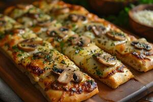 Gourmet Mushroom Flatbread Pizza with Cheese and Herbs for Culinary Delights photo