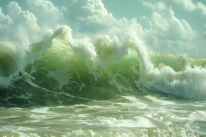 Majestic Ocean Waves Crashing Under Cloudy Sky Perfect for Nature and Coastal Designs photo