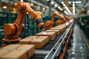 Robotic Arm Automation in Modern Industrial Assembly Line for Efficient Manufacturing photo