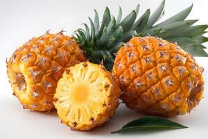Fresh Pineapples on White Background Vibrant Tropical Fruit for Food and Beverage Design photo