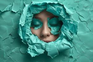 Surreal Concept of Tranquility with Cracked Teal Texture for Artistic Expression photo