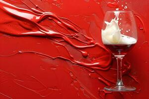 Wine Splash Art on Vibrant Red Background for Creative Design Concepts photo