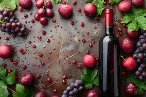 Vibrant Wine Composition with Fresh Grapes and Plums for Rustic Autumn Decor photo