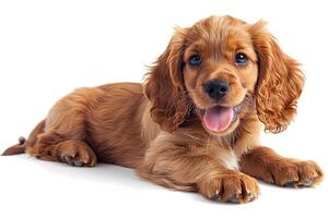 Adorable Puppy Lying Down with Happy Expression for Pet-Themed Design photo