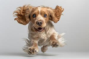 Playful Puppy in Action - Energetic Cocker Spaniel Leaping with Joy photo