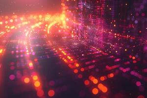 Futuristic Digital Matrix with Glowing Neon Lights and Bokeh Effect for Technology Design photo