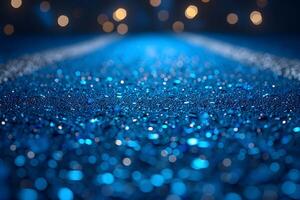 Sparkling Blue Bokeh Background with Glittering Light Accents for Creative Design photo