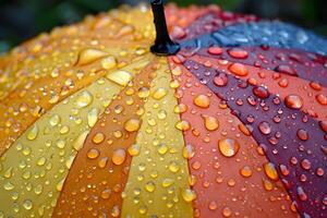 Vibrant Rainbow Umbrella with Rain Droplets - Abstract Weather Art Design photo