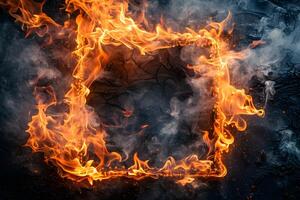 Fiery Frame with Smoky Background for Dynamic Design and Visual Effect photo