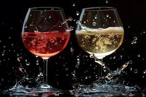 Dynamic Splash of Red and White Wine in Glasses - Perfect for Celebratory Events and Wine-Themed Designs photo